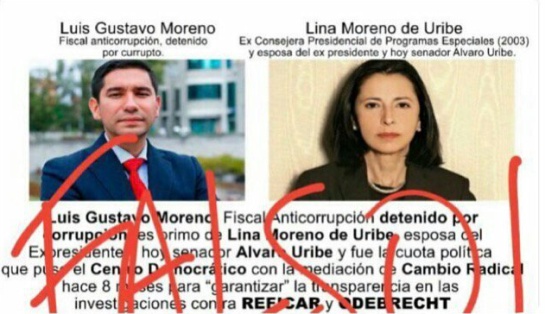 Fake news: La noticia falsa sobre el ex fiscal Moreno y la esposa de Uribe Fake news: La noticia falsa sobre el ex fiscal Moreno y la esposa de Uribe