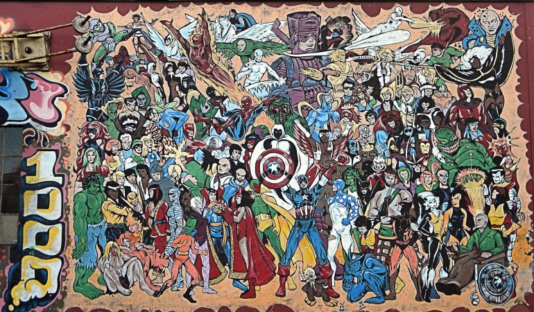 Algunos héroes y villanos de la editorial Marvel.