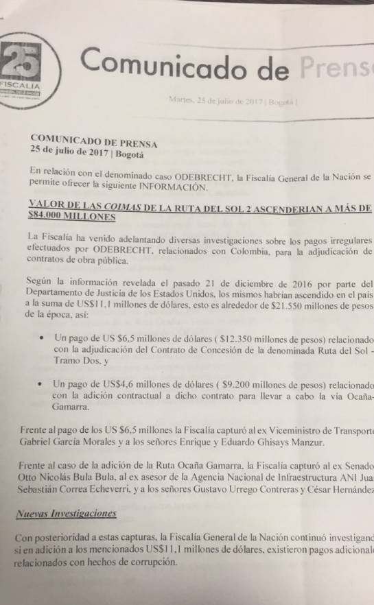 Sobornos de Odebrecht: “Sobornos de Odebrecht ascendieron a más de $84.000 millones”: fiscal Sobornos de Odebrecht: “Sobornos de Odebrecht ascendieron a más de $84.000 millones”: fiscal