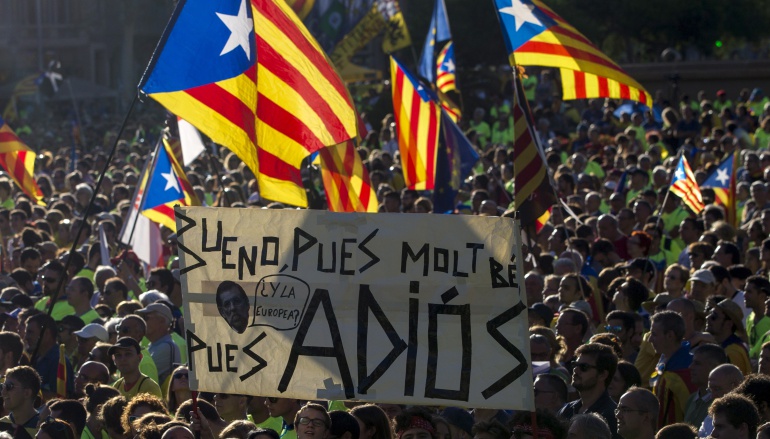 Vista de la plaza de Catalunya de Barcelona durante la tradicional manifestación de los separatistas.