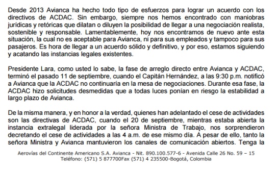Huelga pilotos Avianca: Cruce de Cartas de las directivas de Avianca al presidente de la Cámara de Representantes Huelga pilotos Avianca: Cruce de Cartas de las directivas de Avianca al presidente de la Cámara de Representantes
