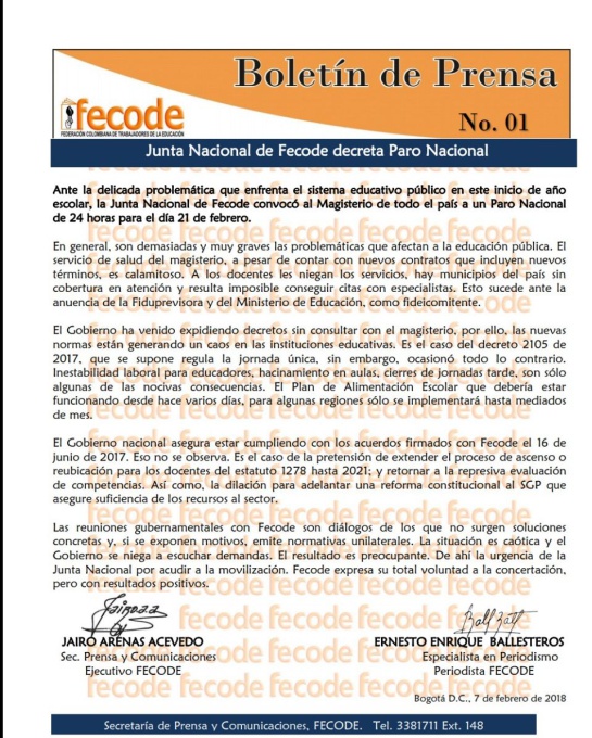 Paro de maestros: Fecode ratifica llamado a un nuevo paro de maestros Paro de maestros: Fecode ratifica llamado a un nuevo paro de maestros