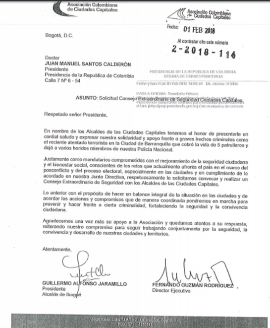 Asocapitales solicita Consejo de Seguridad extraordinario a Santos Asocapitales solicita Consejo de Seguridad extraordinario a Santos