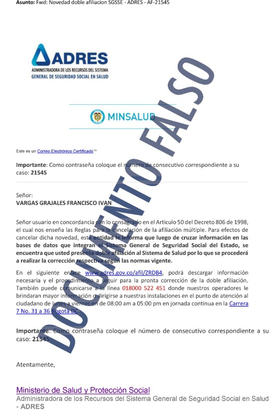 Fraude Eps: Alertan por correos fraudulentos sobre “doble afiliación” a una EPS Fraude Eps: Alertan por correos fraudulentos sobre “doble afiliación” a una EPS