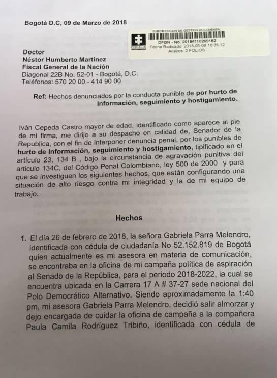 Polo democrático: Iván Cepeda denunció robo de información en su sede de campaña Polo democrático: Iván Cepeda denunció robo de información en su sede de campaña