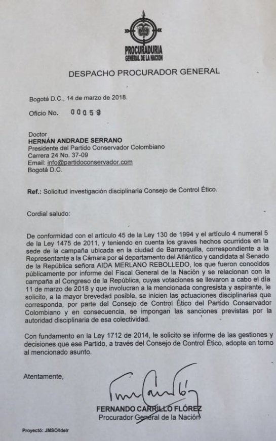 Elecciones Colombia 2018: "No podemos permitir que Aida Merlano llegue al Senado": procurador Elecciones Colombia 2018: "No podemos permitir que Aida Merlano llegue al Senado": procurador