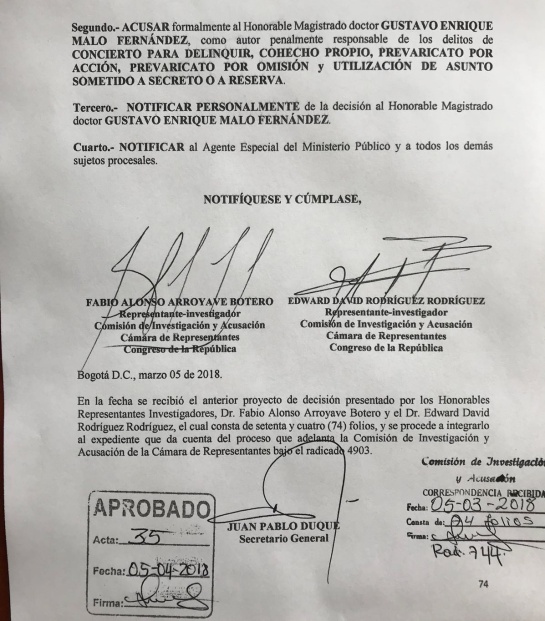 Cartel de la toga: Son pocos los días de Gustavo Malo en la Corte: Comisión de Acusación Cartel de la toga: Son pocos los días de Gustavo Malo en la Corte: Comisión de Acusación