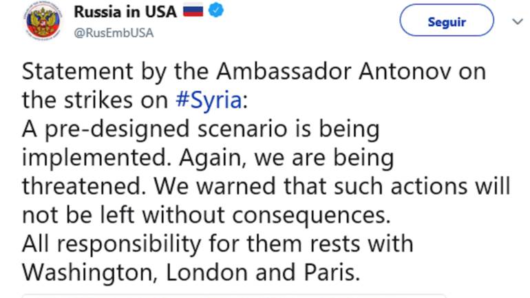 ataque a Siria: Rusia advierte que habrá consecuencias tras acción en Siria