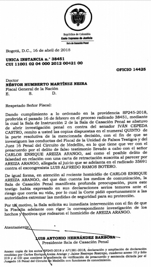 Protección a testigo: Corte Suprema había ordenado protección a testigo del caso Uribe-Cepeda Protección a testigo: Corte Suprema había ordenado protección a testigo del caso Uribe-Cepeda