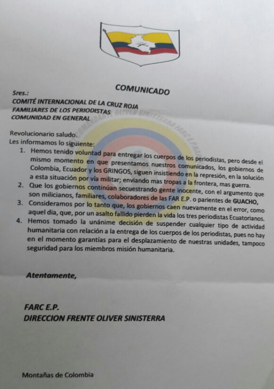 Periodistas asesinados Ecuador: Alias Guacho habría suspendido entrega de cuerpos de periodistas asesinados Periodistas asesinados Ecuador: Alias Guacho habría suspendido entrega de cuerpos de periodistas asesinados