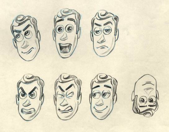 Bocetos de un storyboard de Toy Story, sobre la construcción del personaje de Woody. Bocetos de un storyboard de Toy Story, sobre la construcción del personaje de Woody.