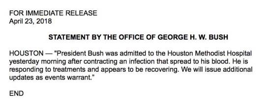 George Bush: George Bush volvió a ser hospitalizado George Bush: George Bush volvió a ser hospitalizado