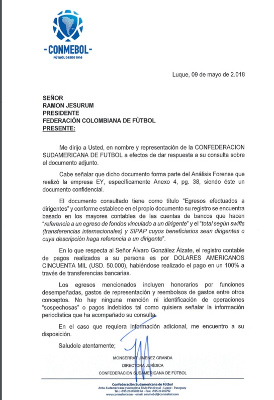 González Perdomo Conmebol: Conmebol asegura que dineros pagados a Álvaro González son legítimos González Perdomo Conmebol: Conmebol asegura que dineros pagados a Álvaro González son legítimos