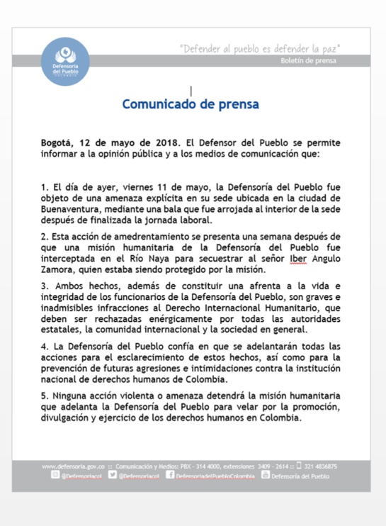 amenazas a defensoría del pueblo en el pácifico: Defensoría del Pueblo fue amenazada en Buenaventura: Carlos Negret amenazas a defensoría del pueblo en el pácifico: Defensoría del Pueblo fue amenazada en Buenaventura: Carlos Negret