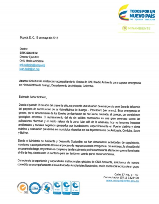Hidroituango: Minambiente pide apoyo a la ONU tras emergencia en Hidroituango Hidroituango: Minambiente pide apoyo a la ONU tras emergencia en Hidroituango