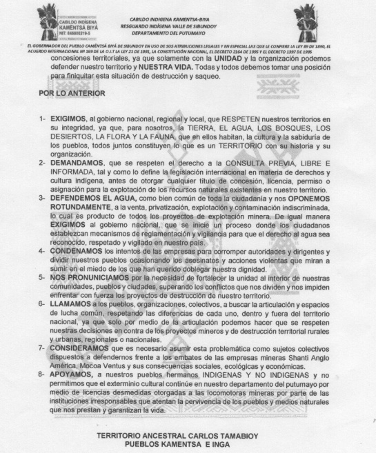 Minería: Indígenas del Putumayo dicen NO a proyectos mineros Minería: Indígenas del Putumayo dicen NO a proyectos mineros