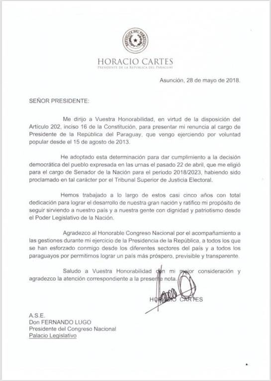Renuncia presidente Paraguay: Horacio Cartes renuncia como presidente de Paraguay y asume como senador Renuncia presidente Paraguay: Horacio Cartes renuncia como presidente de Paraguay y asume como senador
