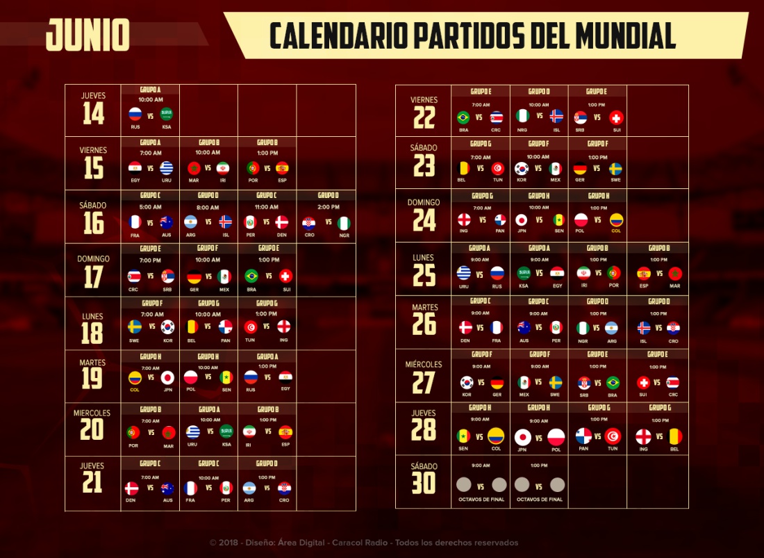 Horario Mundial 2018: Prográmese: ¡Llegó Junio, el mes del Mundial!