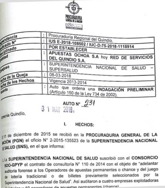 Desfalco a la Salud: Procuraduría investiga desfalco de $40.000 millones a la salud en Quindio