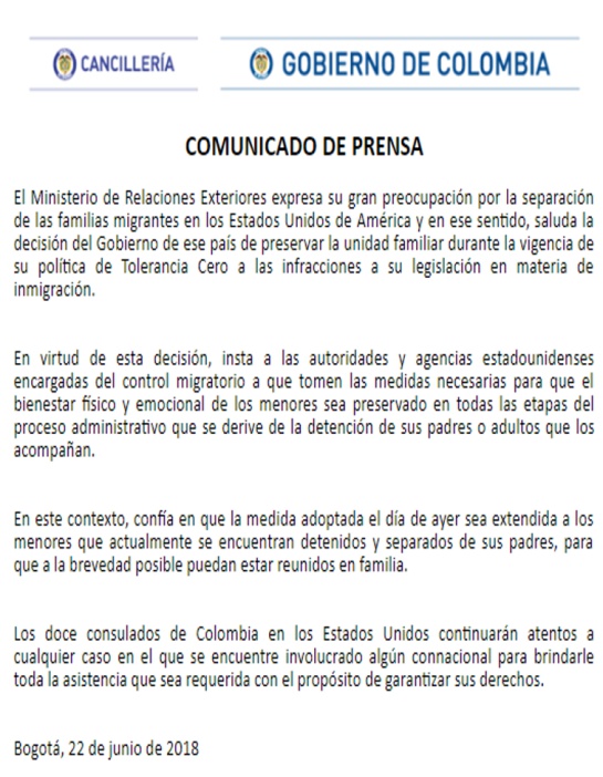 Inmigrantes Fronterizos: Gobierno colombiano pide a EE.UU. reunir familias separadas en la frontera Inmigrantes Fronterizos: Gobierno colombiano pide a EE.UU. reunir familias separadas en la frontera