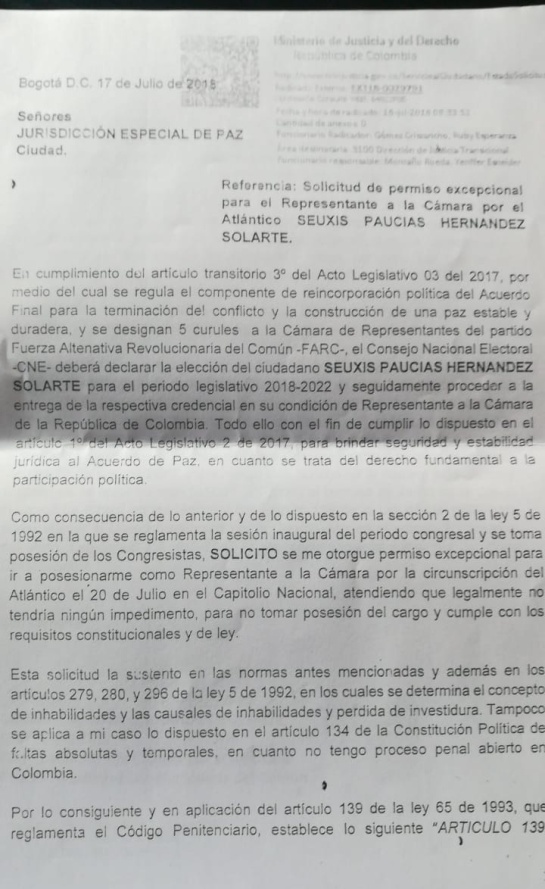 Partido Farc: CNE entregó la credencial de congresista a Jesús Santrich Partido Farc: CNE entregó la credencial de congresista a Jesús Santrich