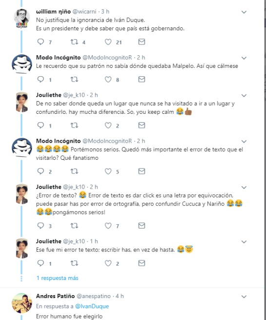 Usuarios comentando el error del presidente Iván Duque Usuarios comentando el error del presidente Iván Duque