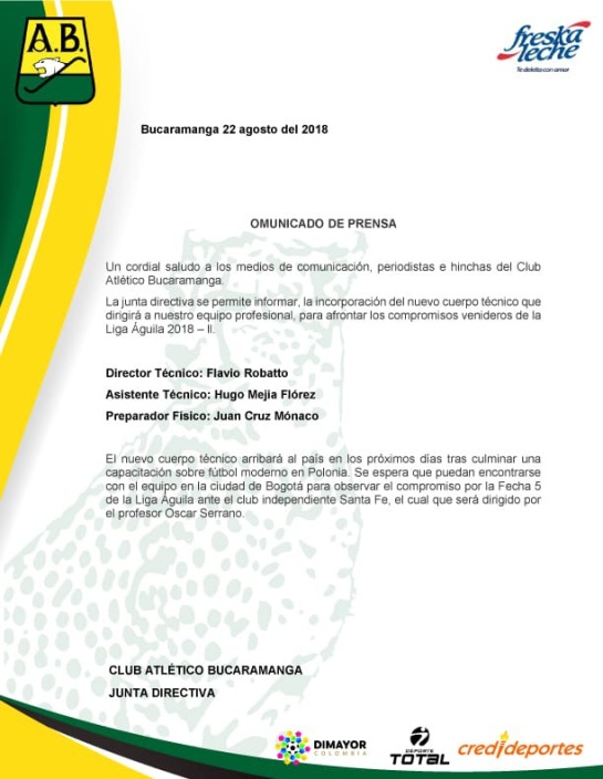 Flavio Robatto nuevo técnico Bucaramanga: Flavio Robatto será el nuevo técnico del Atlético Bucaramanga Flavio Robatto nuevo técnico Bucaramanga: Flavio Robatto será el nuevo técnico del Atlético Bucaramanga