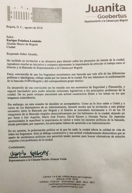 Almuerzo con Peñalosa.: Cuatro congresistas habrían sido excluidos de almuerzo con Peñalosa Almuerzo con Peñalosa.: Cuatro congresistas habrían sido excluidos de almuerzo con Peñalosa