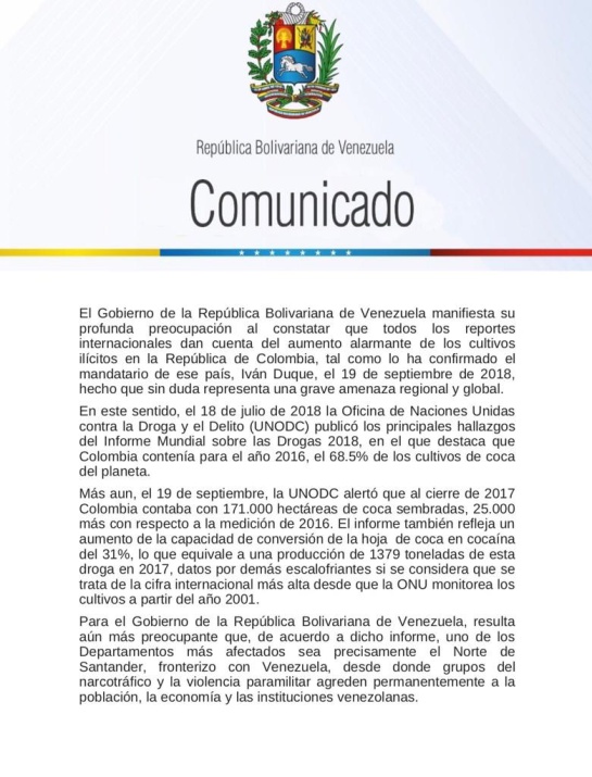 Reclamo de Venezuela a Colombia Drogas: Absurdo reclamo de Venezuela a Colombia por cultivos ilícitos Reclamo de Venezuela a Colombia Drogas: Absurdo reclamo de Venezuela a Colombia por cultivos ilícitos