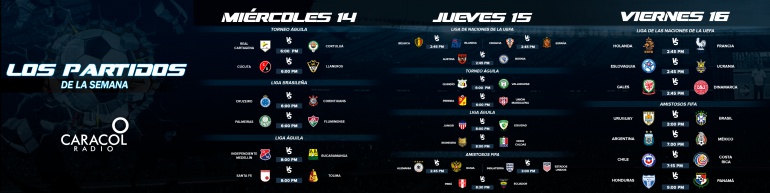 Programación partidos: ¡Liga Águila, Liga de las Naciones y amistosos: agéndese con los partidos!