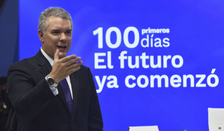 Duque durante el balance de sus primeros 100 días en el cargo.