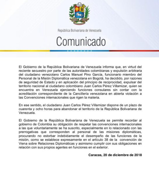 Migración Colombia: Venezuela expulsa a diplomático colombiano Migración Colombia: Venezuela expulsa a diplomático colombiano