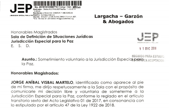 El ex senador Visbal Martelo pide ‘pista’ en la JEP