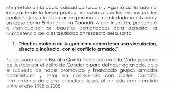 El ex senador Visbal Martelo pide ‘pista’ en la JEP