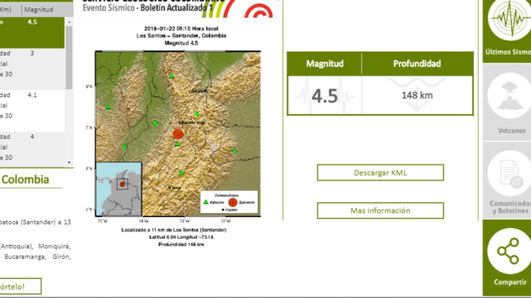 Temblor en Santander fue de 4.5 grados