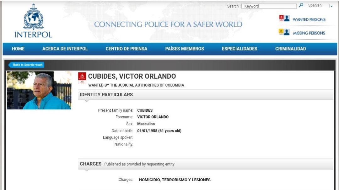 Circular Roja de Interpol contra ‘Aureliano Carbonell’