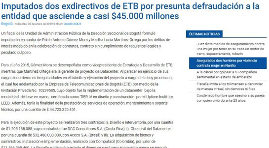 Corrupción ETB: El comunicado de la "discordia" en la Fiscalía Corrupción ETB: El comunicado de la "discordia" en la Fiscalía