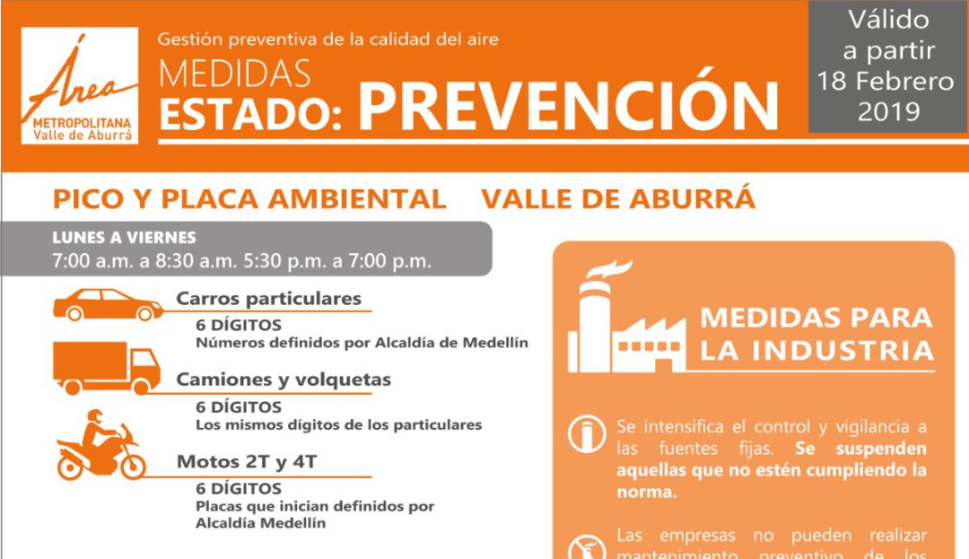 ÁREA METROPOLITANA, VALLE DE ABURRÁ, CALIDAD DEL AIRE, MEDELLÍN, ANTIOQUIA,: Declaran estado de Prevención por calidad del aire en el valle de Aburrá