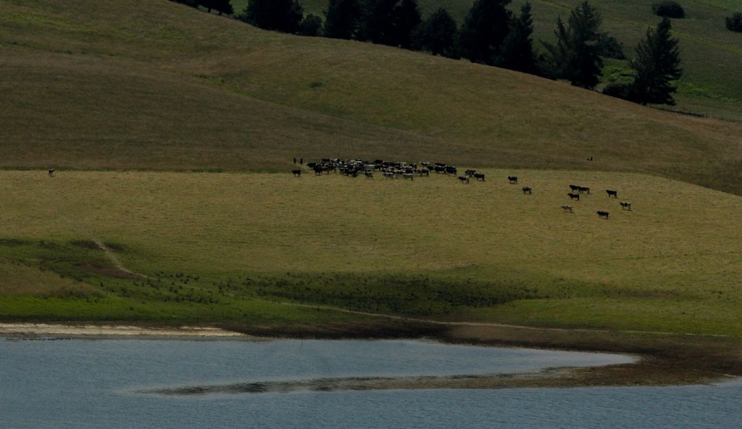 Foto de archivo del embalse de Sisga en la temporada seca de 2015.