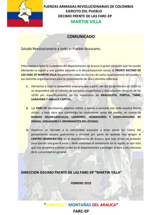 Centro Democrático: Disidencias de Farc siembran terror en Arauca Centro Democrático: Disidencias de Farc siembran terror en Arauca