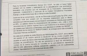 Contrato a “dedo” en Hidroituango se firmó por regionalismo: Fiscalía Contrato a “dedo” en Hidroituango se firmó por regionalismo: Fiscalía