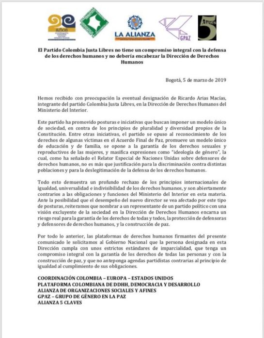 Senador con comentarios hómofobos: ONG's se oponen a nombramiento de cristiano anti LGBTI en Mininterior Senador con comentarios hómofobos: ONG's se oponen a nombramiento de cristiano anti LGBTI en Mininterior