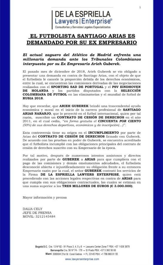 Justicia: Santiago Arias es demandado por su ex-empresario Justicia: Santiago Arias es demandado por su ex-empresario