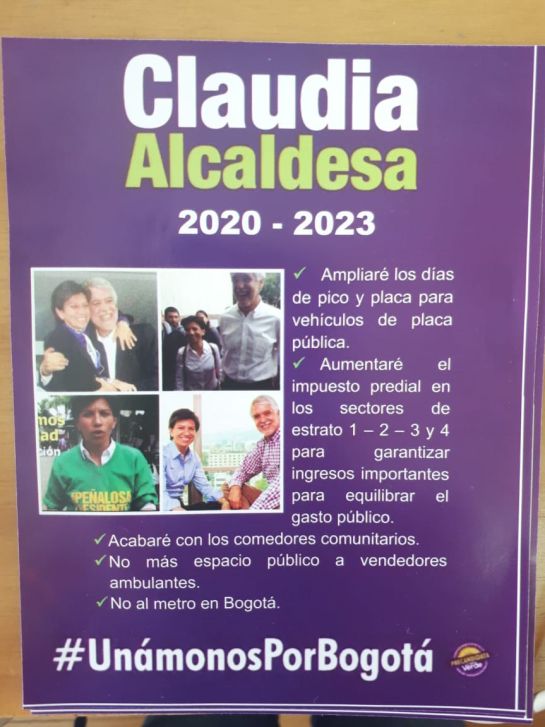 Alcaldía de Bogotá: Denuncian publicidad electoral falsa de Claudia López Alcaldía de Bogotá: Denuncian publicidad electoral falsa de Claudia López
