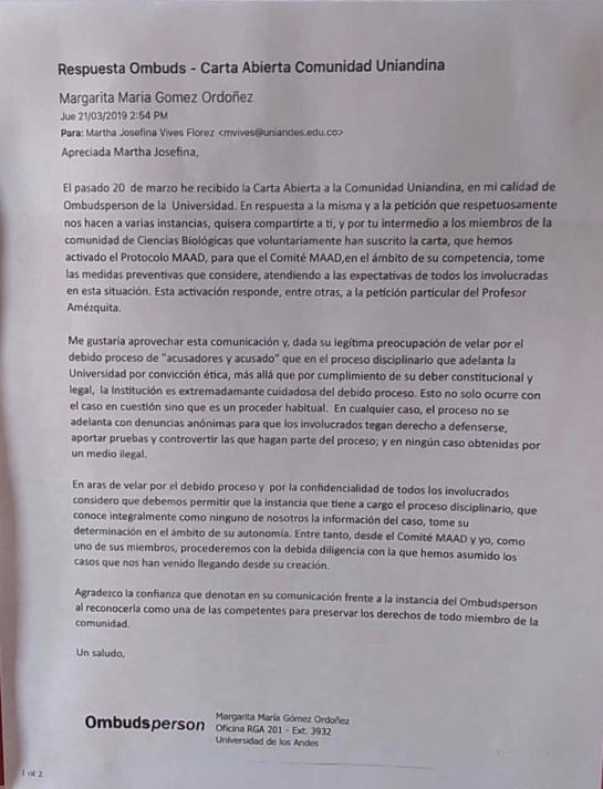 Abuso en Universidades: Los Andes empezó el proceso para responder a denuncias de acoso Abuso en Universidades: Los Andes empezó el proceso para responder a denuncias de acoso
