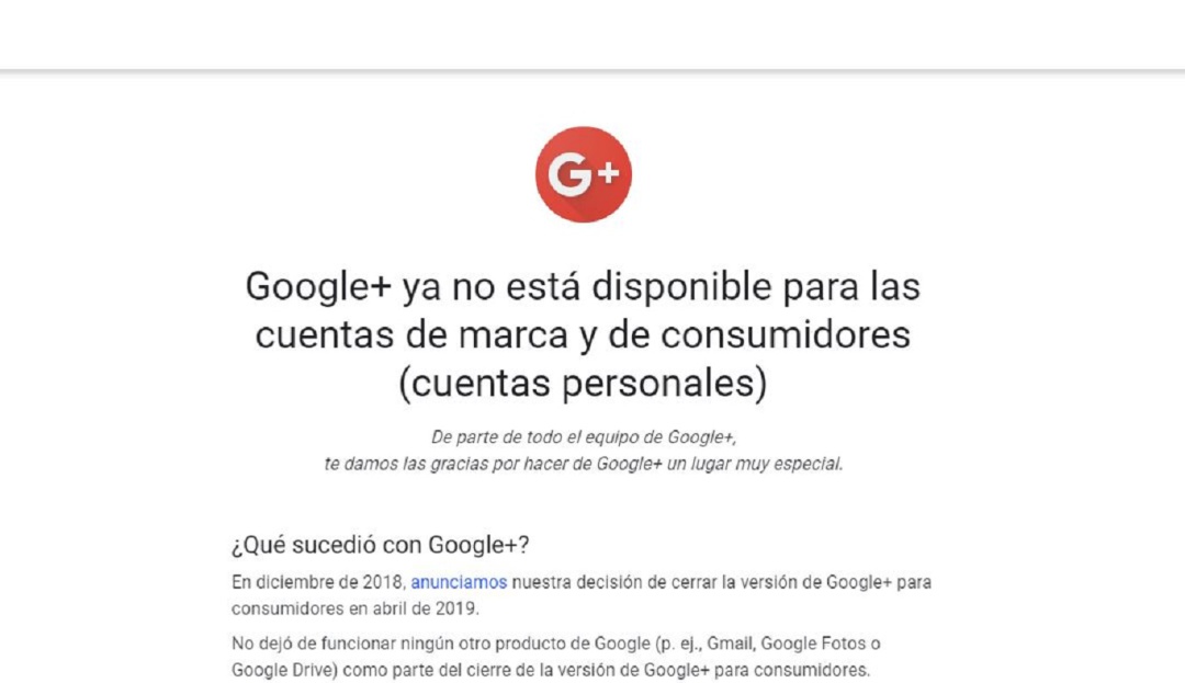 Final de Google+: ¡Se fue! Ya no existe Google+