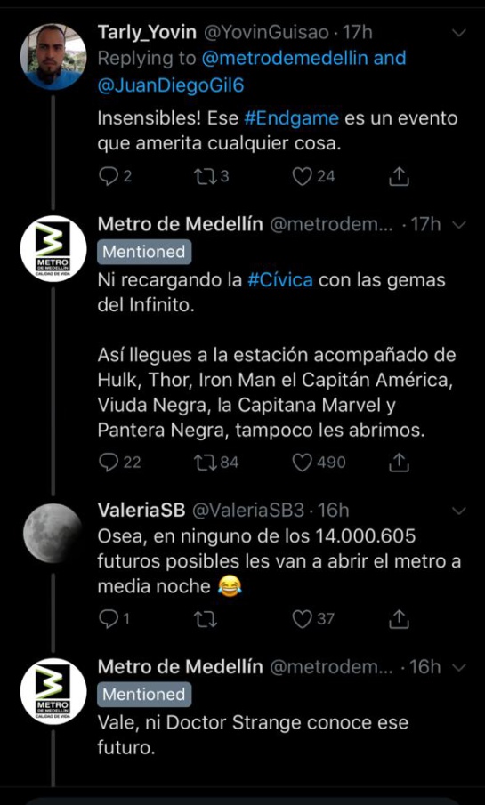 Estreno Avengers: La ingeniosa respuesta del Metro de Medellín a un fan de Avengers Estreno Avengers: La ingeniosa respuesta del Metro de Medellín a un fan de Avengers