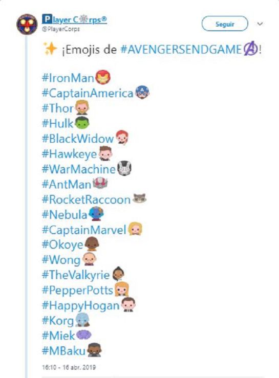 Los Vengadores: ¡Modo Avengers! Llegaron los emojis de ‘EndGame’ a Twitter Los Vengadores: ¡Modo Avengers! Llegaron los emojis de ‘EndGame’ a Twitter