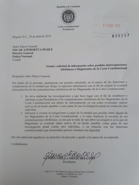 Corte Constitucional: Las cartas de la Corte para que indaguen posibles interceptaciones Corte Constitucional: Las cartas de la Corte para que indaguen posibles interceptaciones