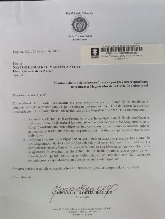 Corte Constitucional: Las cartas de la Corte para que indaguen posibles interceptaciones Corte Constitucional: Las cartas de la Corte para que indaguen posibles interceptaciones
